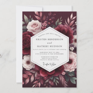 Maroon Bloom Romance Hochzeit Einladung