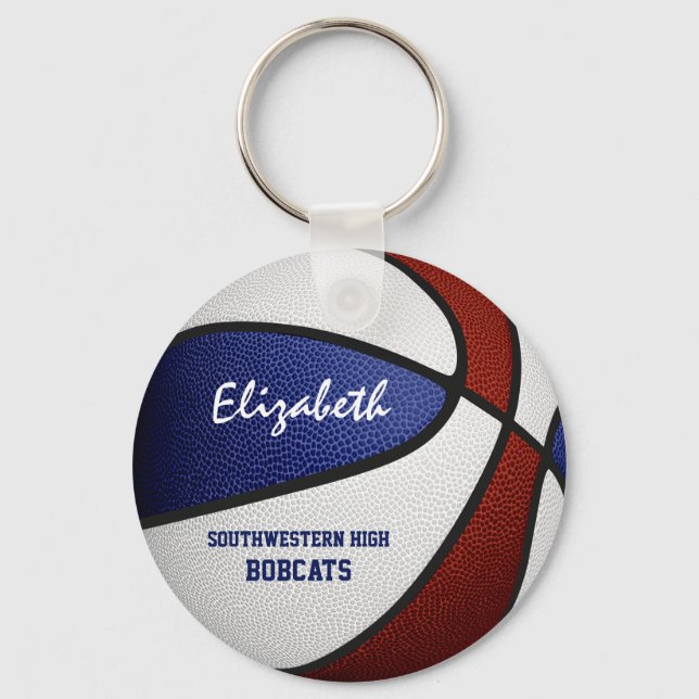 Maroon Blue Mannschaft färbt Jungs Basketball Schlüsselanhänger (Vorderseite)