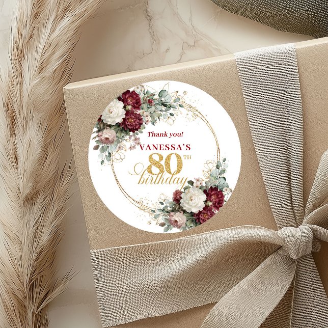 Maroon Blush Burgunder 80. Geburtstag Aufkleber (Maroon Blush Burgundy 80th Birthday Stickers)