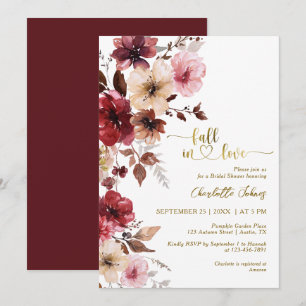 Maroon Blush Fall in Liebe Gold Boho Brautparty Einladung
