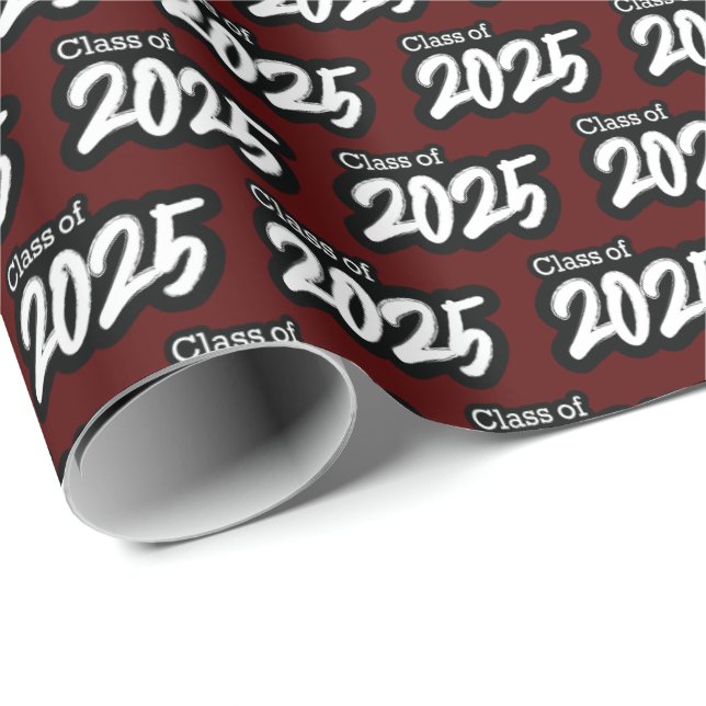 Maroon Bold Brush Class of 2025 Wrapping Paper Geschenkpapier (Rolleneckpunkt)