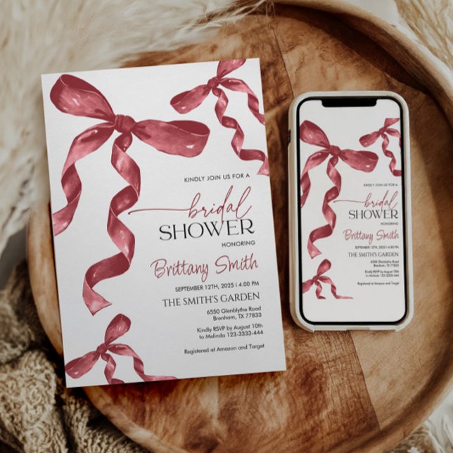 Maroon Bow Coquette Bridal Dusche Einladung (Von Creator hochgeladen)