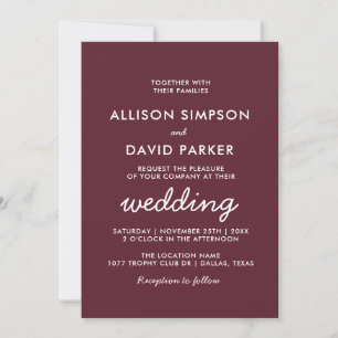 Maroon Burgund einfache moderne Hochzeitskarte Einladung