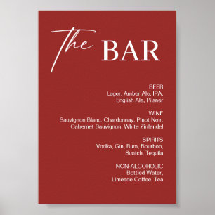Maroon Burgundy Bar Wedding Sign Poster