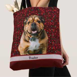 Maroon Burgundy Brown Christmas Dog Foto Tasche