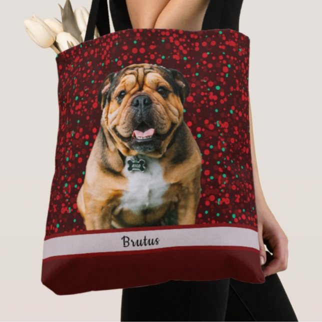 Maroon Burgundy Brown Christmas Dog Foto Tasche (Von Creator hochgeladen)
