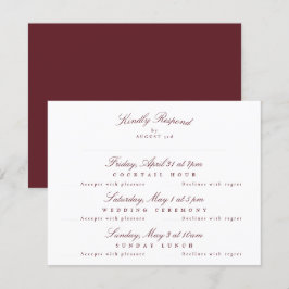 Maroon Burgundy Elegant Calligraphy Multi-Event RSVP Karte