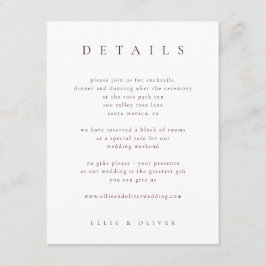 Maroon Burgundy Elegant Details I Wedding Modern Begleitkarte