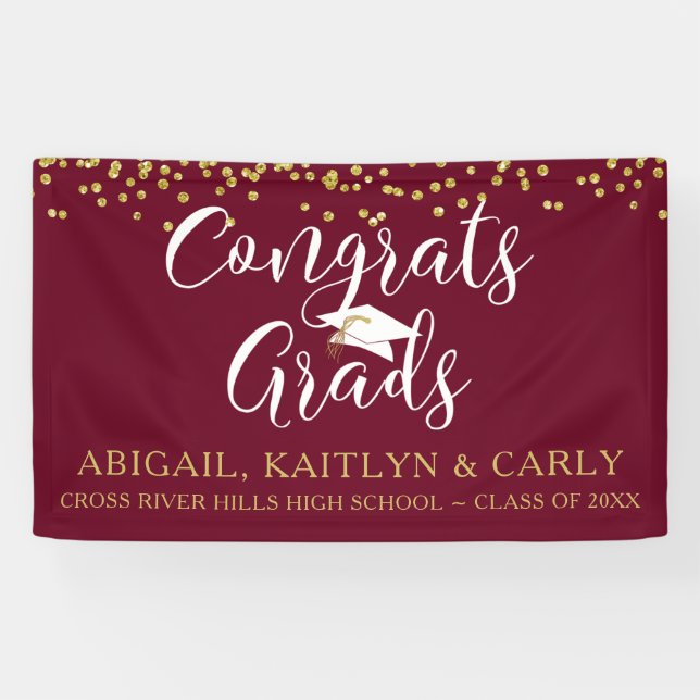 Maroon Burgundy Gold Script GLÜCKWUNSCHS GRADS Banner (Horizontal)