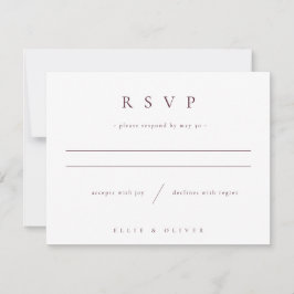 Maroon Burgundy Modern Minimal Wedding RSVP Karte