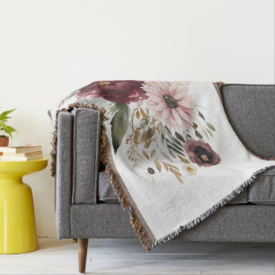 Maroon Burgundy Pink Aquarell Floral Botanisch Decke