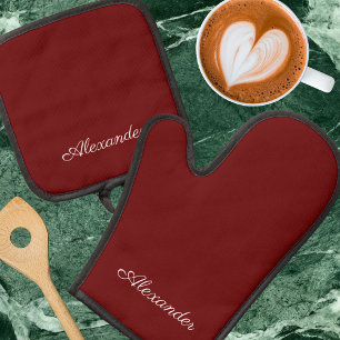 Maroon Burgundy Rust Red Solid gefärbt Ofenhandschuh & Topflappen-Set