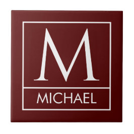 Maroon Ceramic Tile with Custom Initial & Name Fliese