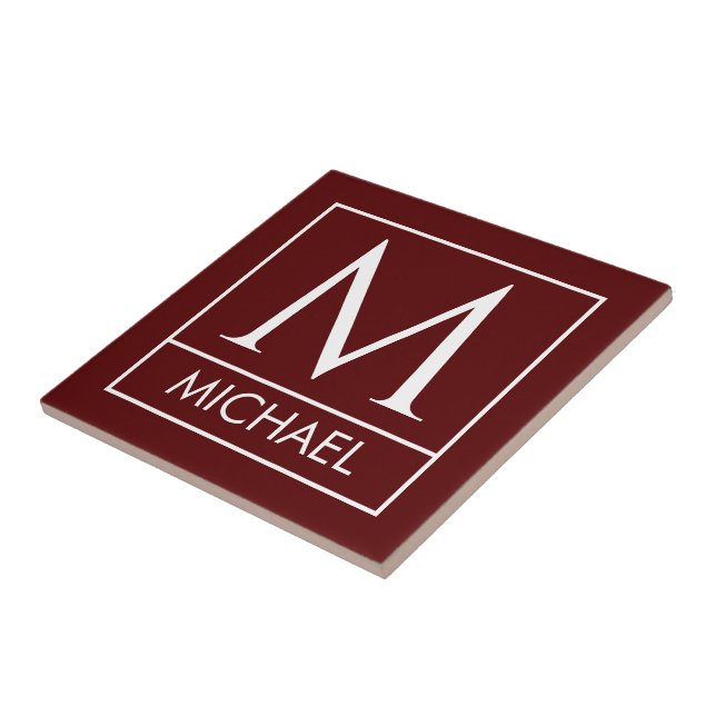 Maroon Ceramic Tile with Custom Initial & Name Fliese (Seite)