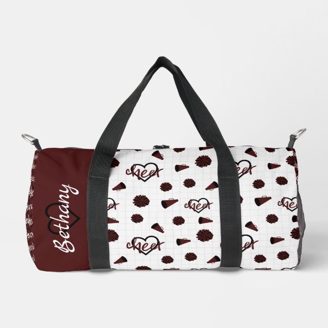 Maroon Cheer Hearts, Pom Poms, Megaphone Muster Duffle Bag (Vorderseite)