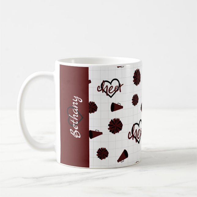 Maroon Cheer Hearts, Pom Poms, Megaphone Muster Kaffeetasse (Links)