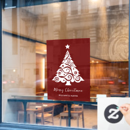 Maroon Christmas Tree Business Window Decoration Fensteraufkleber