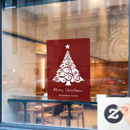 Maroon Christmas Tree Business Window Decoration Fensteraufkleber