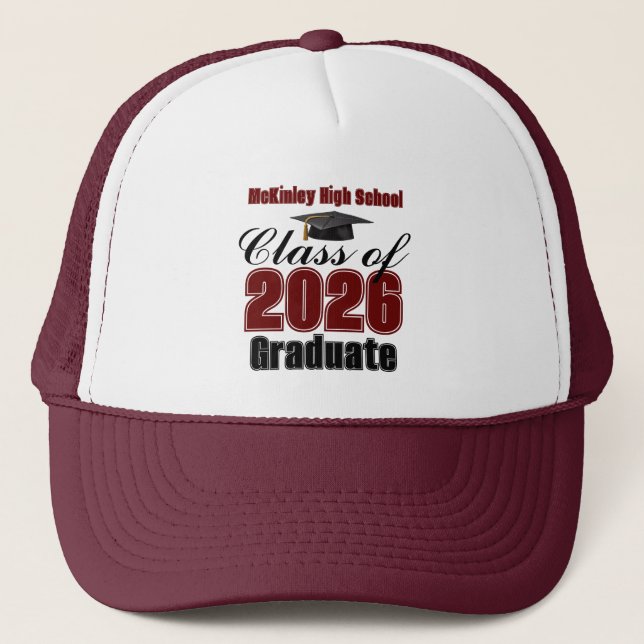 Maroon Class of 2026 Graduation Custom Truckerkappe (Vorderseite)