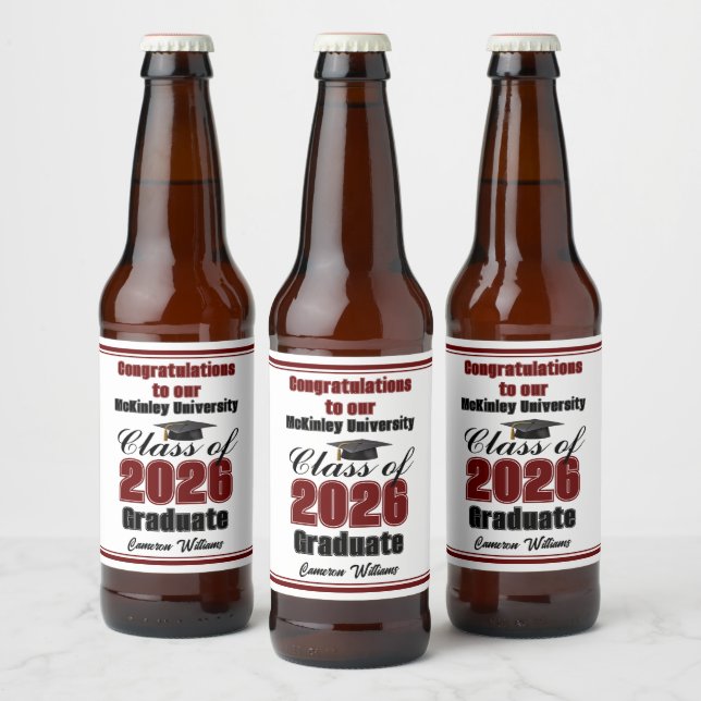 Maroon Class of 2026 Graduation Party Custom Bierflaschenetikett (Flaschen)