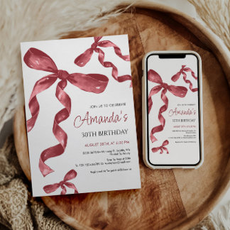 Maroon Coquette Bow Birthday Einladung