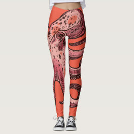 Maroon-Coral-Farbe Oktopus-Leggings Leggings