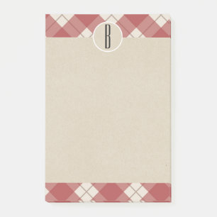 Maroon Cream Karo Kraft Rustik Monogram Initiale Post-it Klebezettel