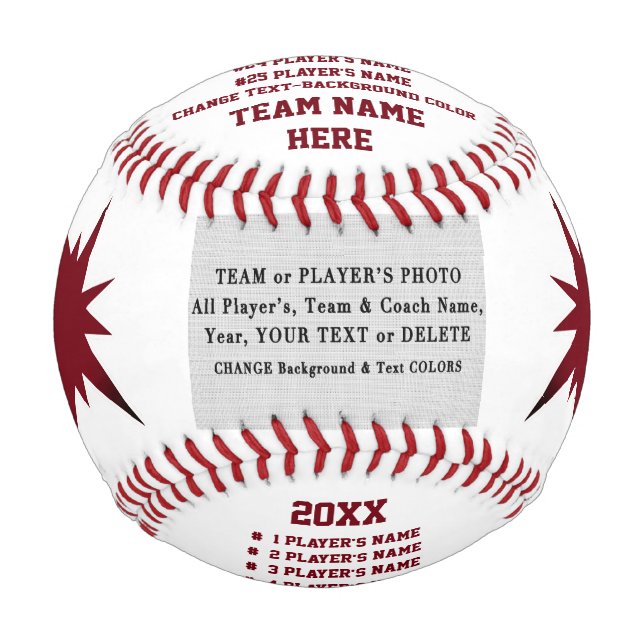 Maroon Custom Foto Baseball für Trainer, Spieler (Vorderseite)