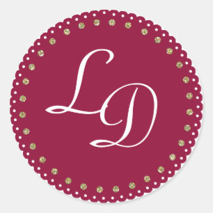 Maroon Custom Monogram Sticker Wedding Stickers