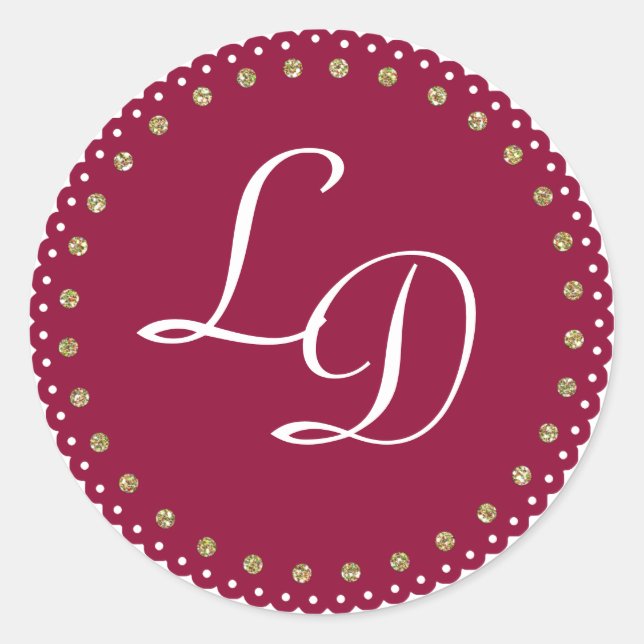 Maroon Custom Monogram Sticker Wedding Stickers (Vorderseite)