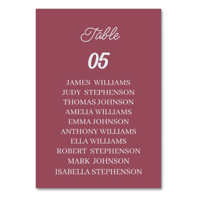Maroon Custom Wedding Tischnummer (Vorderseite)