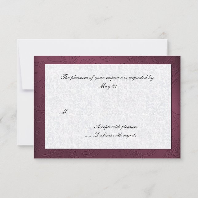 Maroon Damask Wedding Response Card RSVP Karte (Vorderseite)
