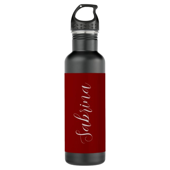 Maroon Dark Red Beruflich Calligrafy Name Edelstahlflasche (Vorderseite)