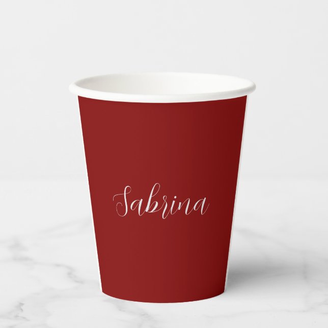 Maroon Dark Red Beruflich Calligrafy Name Pappbecher (Vorderseite)