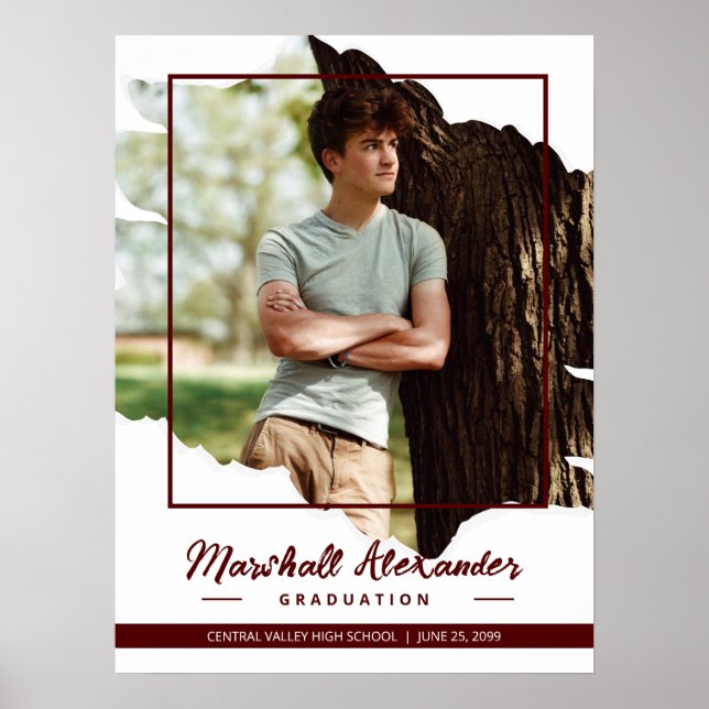 Maroon Edgy Abstrakt Torn Foto Abschluss Poster (Vorne)