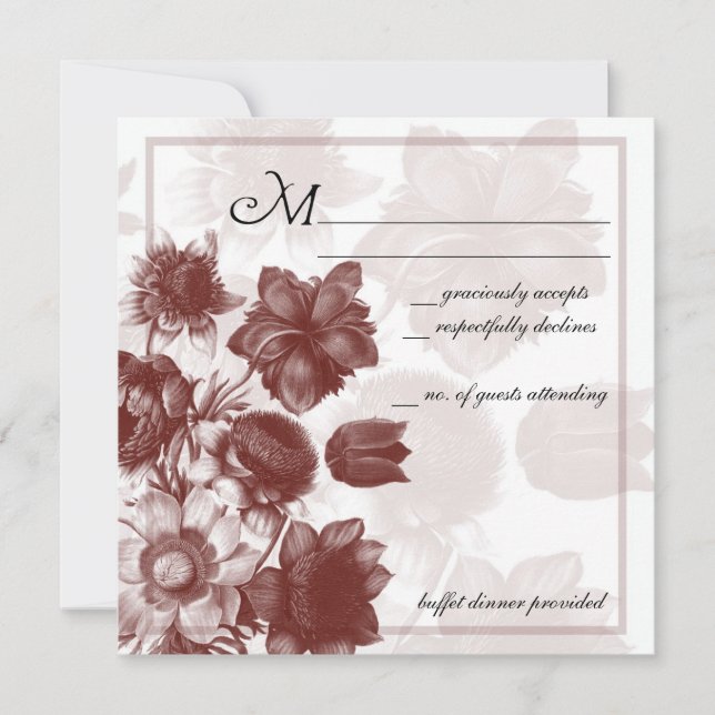 Maroon Elegant Blume Wedding RSVP Cards Einladung (Vorderseite)