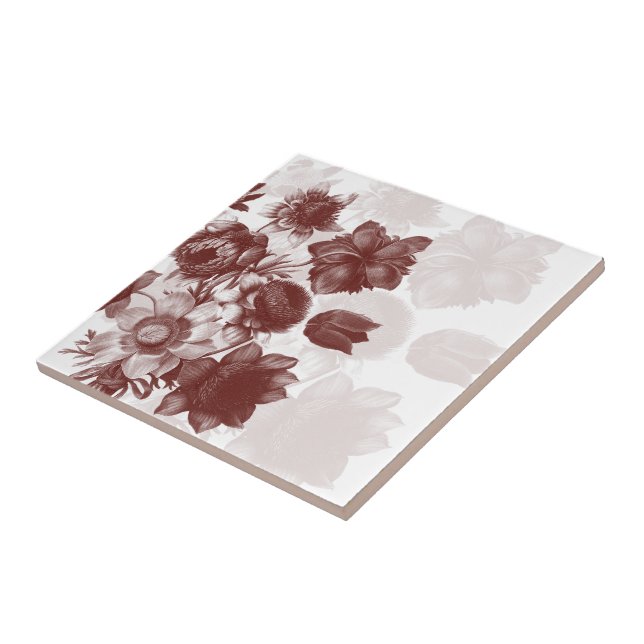 Maroon Elegant Fleur Carreaux Personnalisés (Côté)