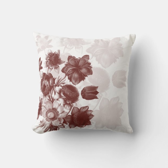 Maroon Elegant Fleur Coussins personnalisés (Recto)