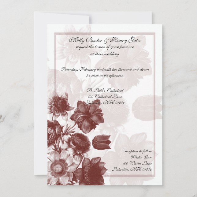 Maroon Elegant Flower Wedding Invitations (Devant)