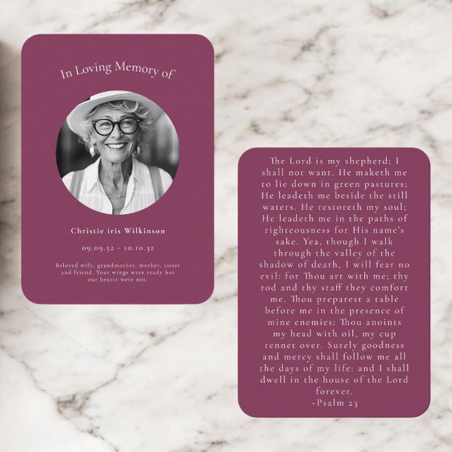 Maroon Elegant Psalm 23 Funeral Remembrance Begleitkarte (Von Creator hochgeladen)