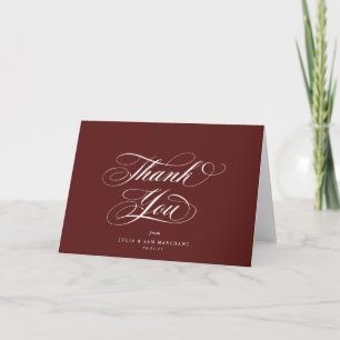 Maroon Elegant Script Blank Wedding Dankeskarte