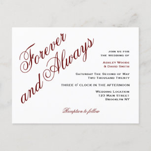 Maroon Elegant Script Wedding Postcard Einladungspostkarte