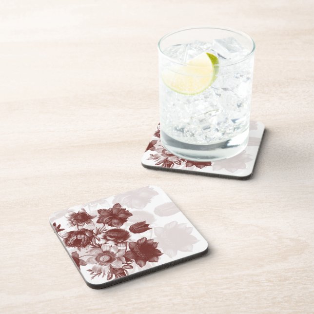 Maroon Elegante Blume Bouquet Cork Untersetzer (Rechte Seite)