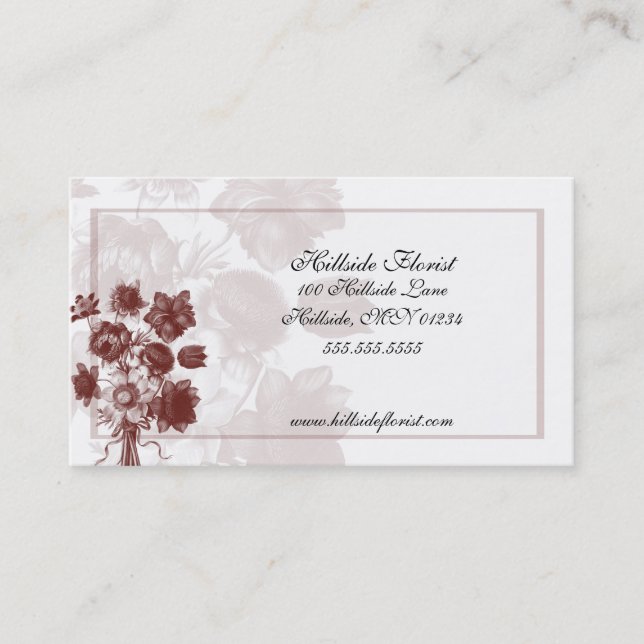 Maroon Elegante Blume Florist Business Card Visitenkarte (Vorderseite)