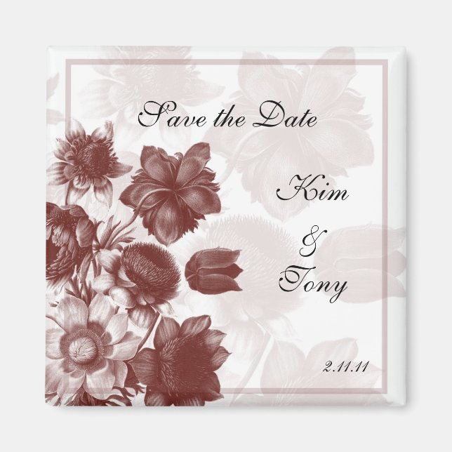 Maroon Elegante Blume Gastgeschenk Hochzeit Magnet (Vorne)