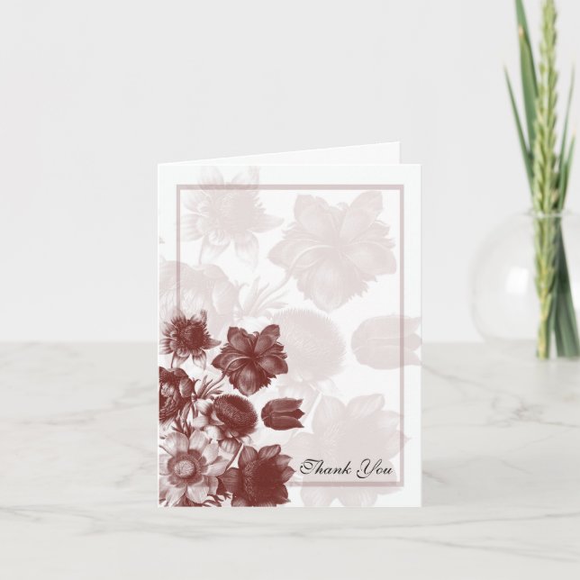 Maroon Elegante Blume Hochzeitskarten Dankeskarte (Vorderseite)