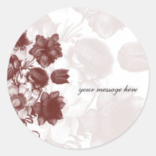 Maroon Elegante Blume Hochzeitsticker Runder Aufkleber