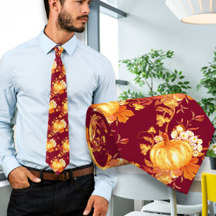 Maroon Erntedank Pumpkin Blätter Pattern Krawatte