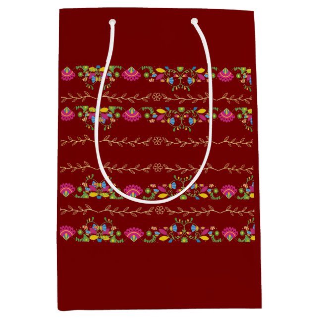 Maroon floral design mittlere geschenktüte (Vorderseite)