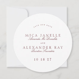 Maroon Formal Classic Calligraphy Round Foto Save The Date